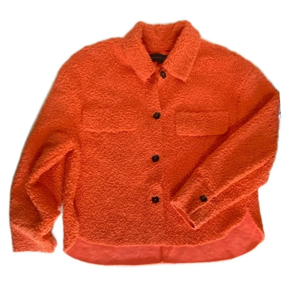 Endless Rose Teddy Shacket, Coral Colored, Size Large, Button Up, Side Slits - Picture 13 of 13